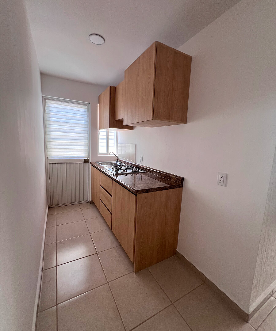 vista vertical de cocina de casa modelo claret en desarrollo residencial paseos de los viñedos en el estado de Aguascalientes Mexico del desarrollo inmobiliario frindsa