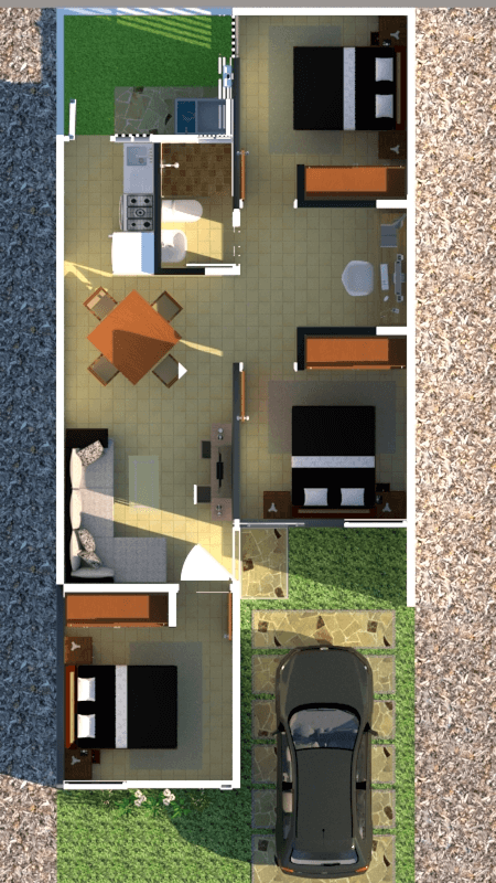 planos renderizados de planta unica del modelo bonart del desarrollo inmobiliario paseos de los vinedos en el estado de aguascalientes en mexico por desarrollador inmobiliario frindsa