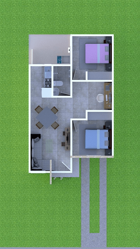 planos renderizados de planta unica del modelo claret del desarrollo inmobiliario paseos de los vinedos en el estado de aguascalientes en mexico por desarrollador inmobiliario frindsa