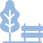 icono azul de areas verdes arbol y banca