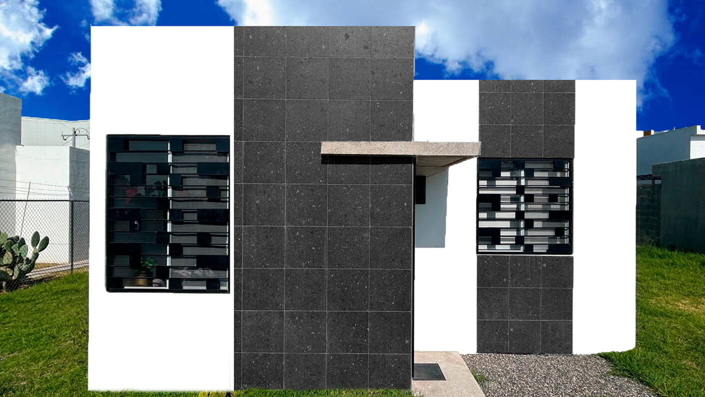 fachada vista desde fuera de casa modelo capri en desarrollo residencial paseos de la providencia en el estado de Aguascalientes Mexico del desarrollador inmobiliario frindsa