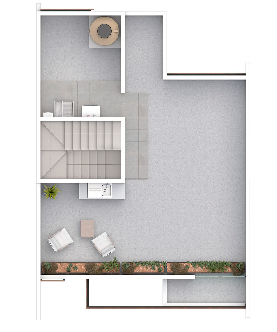 vista desde arriba, planos de planta de azotea de casa modelo Reforma I en desarrollo residencial reforma en el estado de Hidalgo Mexico del desarrollador inmobiliario frindsa