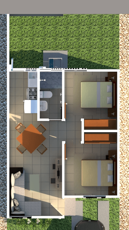 planos renderizados de planta unica del modelo capri del desarrollo inmobiliario paseos de la providencia en el estado de aguascalientes en mexico por desarrollador inmobiliario frindsa